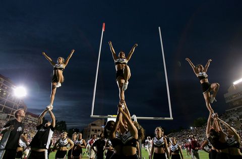 boulder   september 15  the colorado buffaloes cheerleaders practice prior to the game as the buffaloes face the florida state seminoles at folsom field on september 15, 2007 in boulder, colorado  photo by doug pensingergetty images