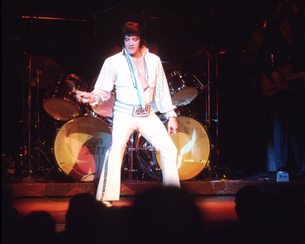 Elvis Presley in Las Vegas during a concert in December of 1975.