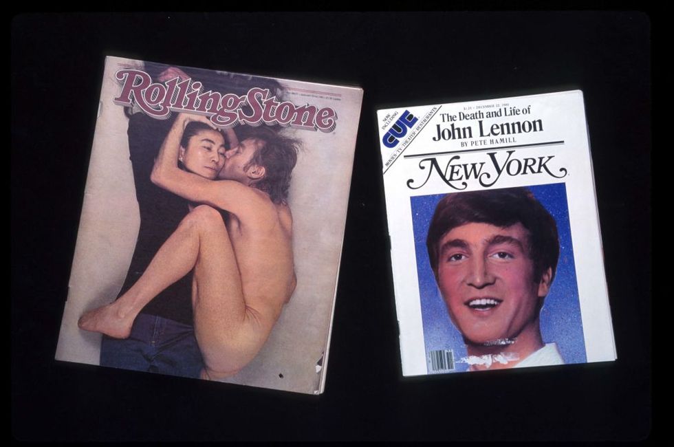 247144 03 the covers of rolling stone magazine and new york magazine are on display december 2, 1995 in new york city the memorial to john lennon in central park called, strawberry fields still continues to draw people who leave tributes to him photo by evan agostiniliaison