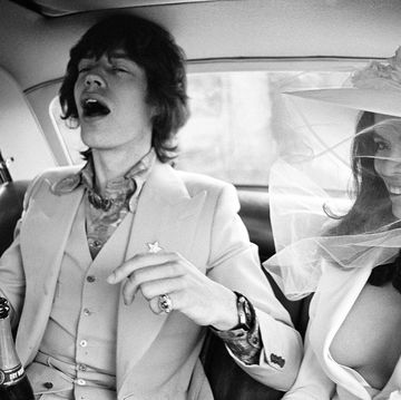 mick and bianca jagger on their wedding day