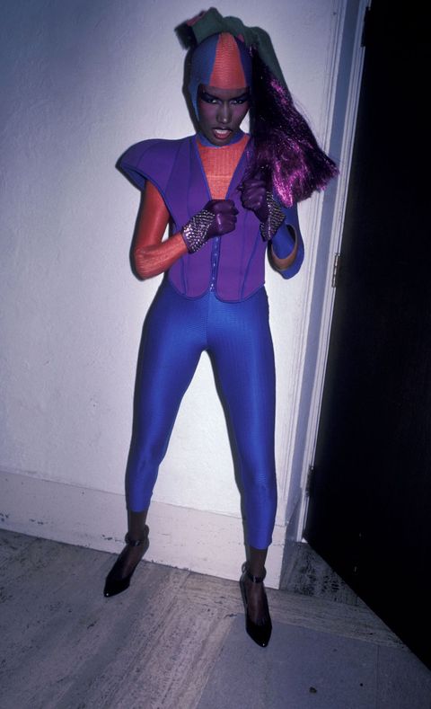 Purple, Suit actor, Electric blue, Costume, Spandex, Fictional character, Cosplay, Latex clothing, 