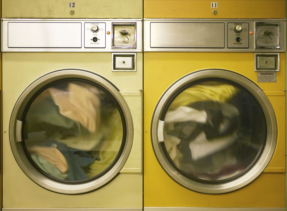 Washing machine, Laundry, Clothes dryer, Major appliance, Home appliance, Washing, Yellow, Circle, 