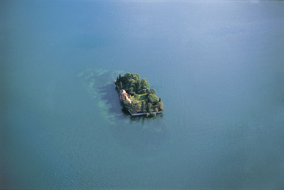 Island in Iseo Lake, Lombardy, Italy