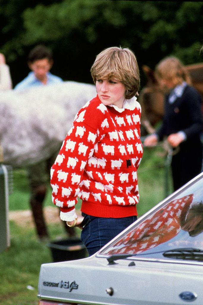 diana, princess of wales 1961   1997 wearing black sheep wool jumper by warm and wonderful muir  osborne to windsor polo, june 1981 photo by tim graham photo library via getty images