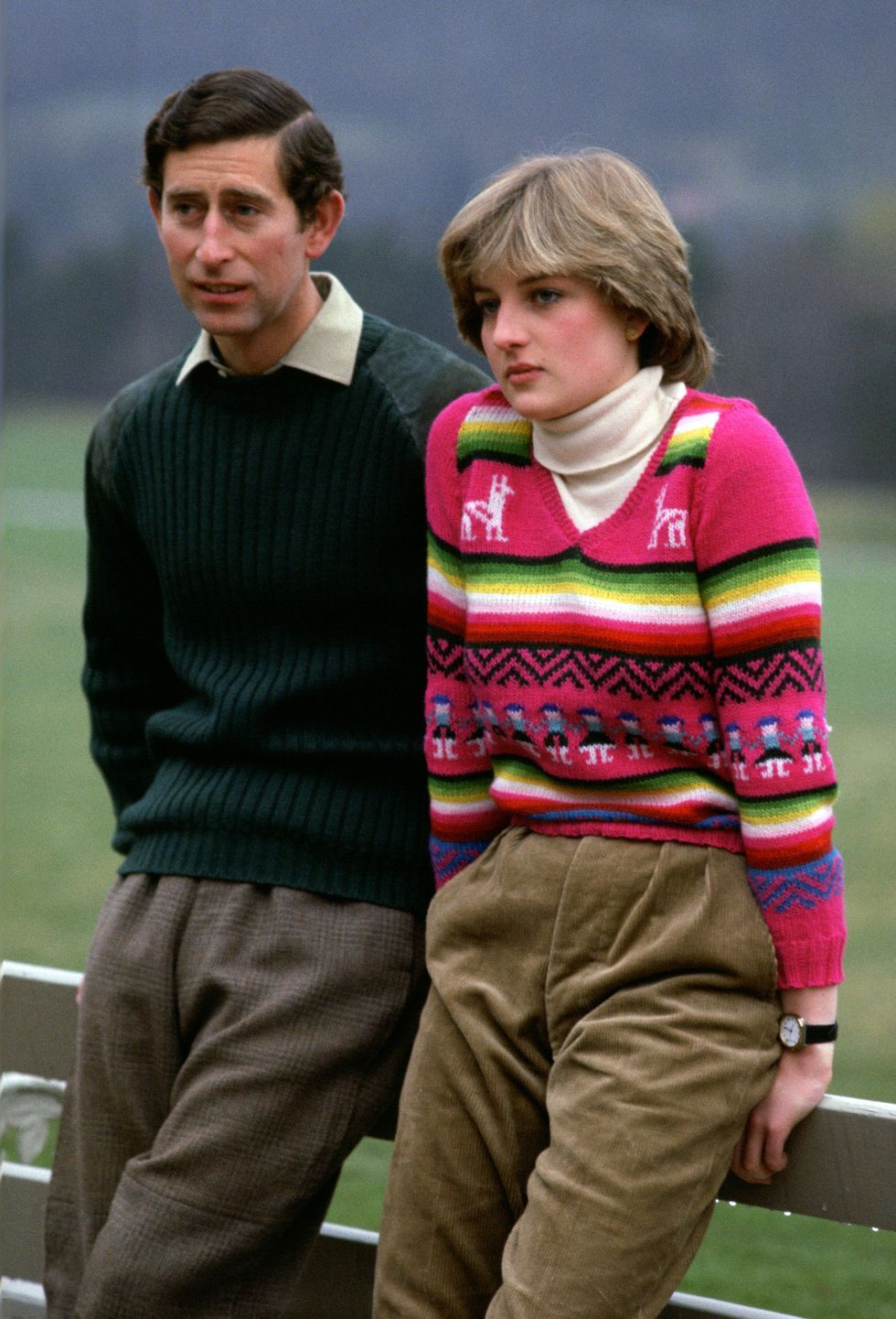 united kingdom   may 06  prince charles, prince of wales with his fiance lady diana spencer during a photocall before their wedding while staying at craigowan lodge on the balmoral estate in scotland  photo by tim graham photo library via getty images