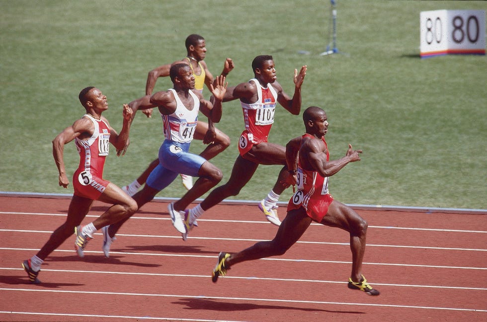 south korea september 24 track  field 1988 summer olympics, can ben johnson 159 in action and winning 100m race before being stripped for illegal drug use, seoul, kor 9171988 photo by george tiedemannsports illustrated via getty images setnumber d45263