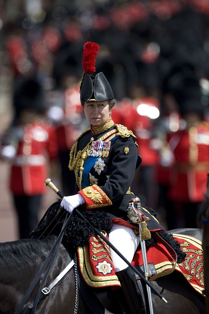 london june 14 princess anne, the princess royal as colonel of the blues and royals, in her role as gold stick in waiting, rides in the procession at trooping the colour on june 14, 2008 in london, england the trooping the colour is the queens annual birthday parade and dates back to the time of charles ii in the 17th century when the colours of a regiment were used as a rallying point in battle photo by tim graham photo library via getty images