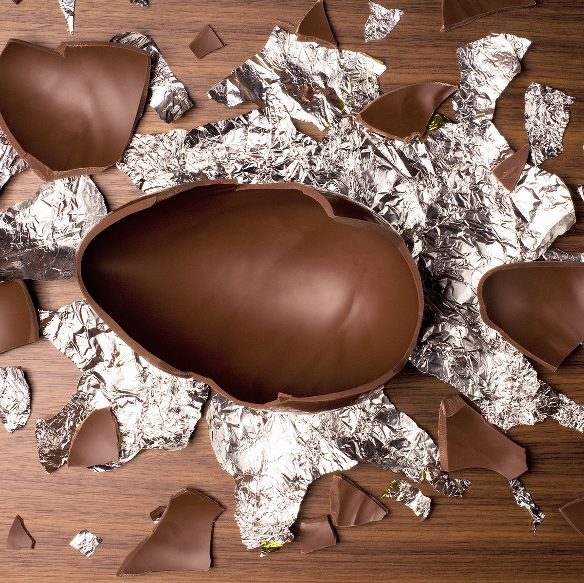 Brown Broken Chocolate Egg Cracked Shell Two Halves Stock
