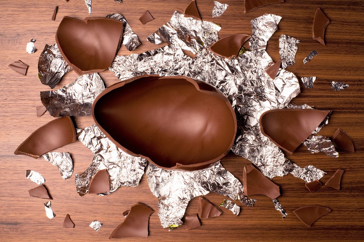 Brown Broken Chocolate Egg Cracked Shell Two Halves Stock