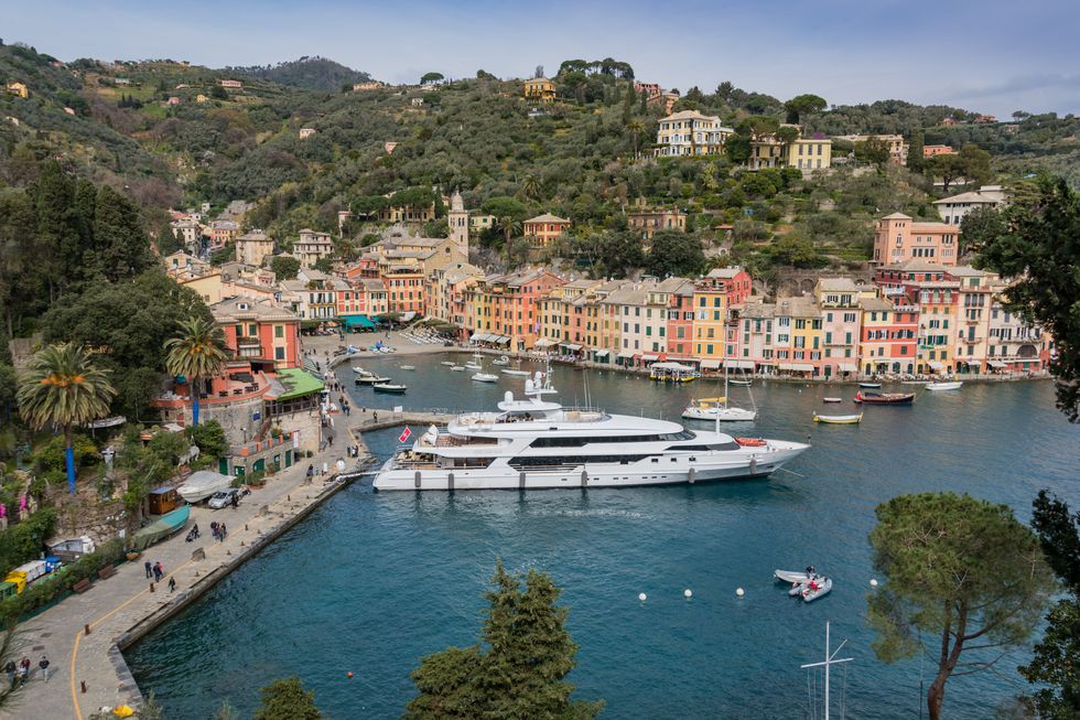 famous village of portofino on the italian riviera, liguria, italy this tourist site, between genoa and the villages of cinque terre, is popular with celebrities