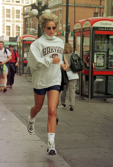 diana, princess of wales, jogs along the high street to her car after attending the gym she said nothing to reporters about her friendship with dodi fayed   photo by tony harris   pa imagespa images via getty images