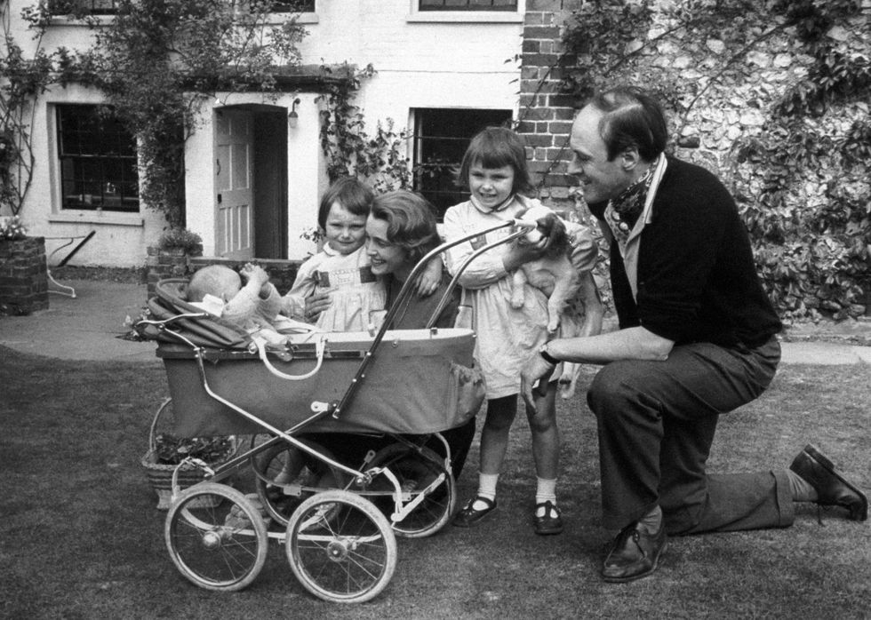 Roald Dahl with his family: (L-R) son Theo, daughter Tessa, wife Patricia and daughter Olivia