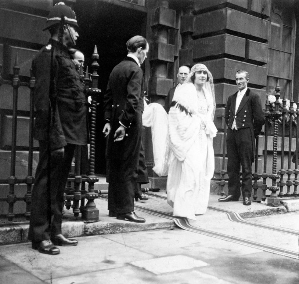 lady elizabeth bowes lyon later the queen mother leaving her home in bruton street, london, on her way to westminster abbey for her wedding to the duke of york later king george vi   photo by pa images via getty images