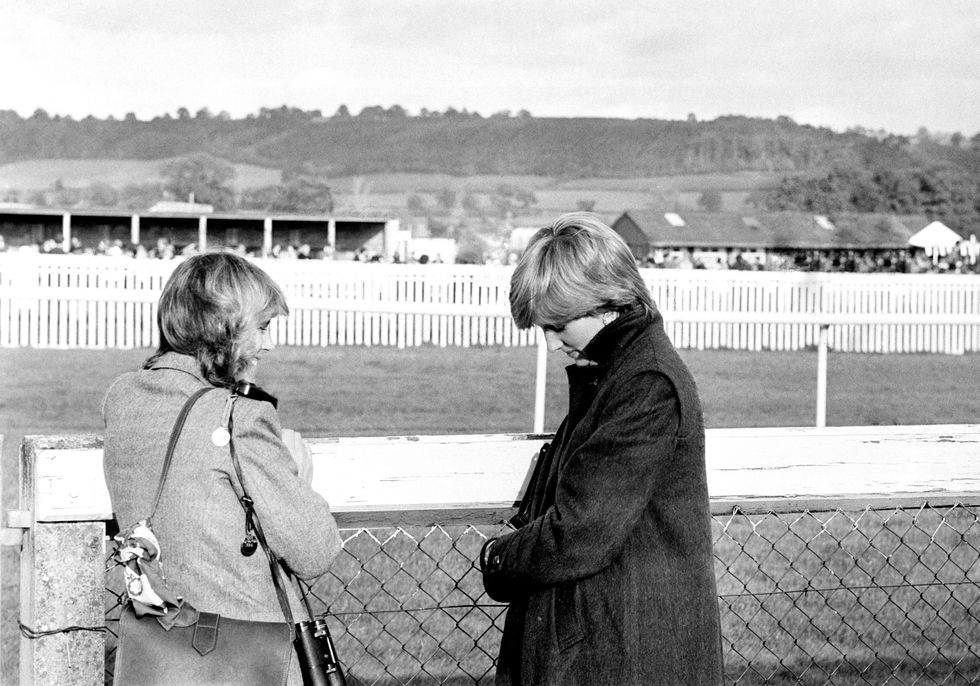camilla parker bowles left and lady diana spencer later the princess of wales at ludlow racecourse to watch the amateur riders handicap steeplechase in which the prince was competing   photo by pa images via getty images