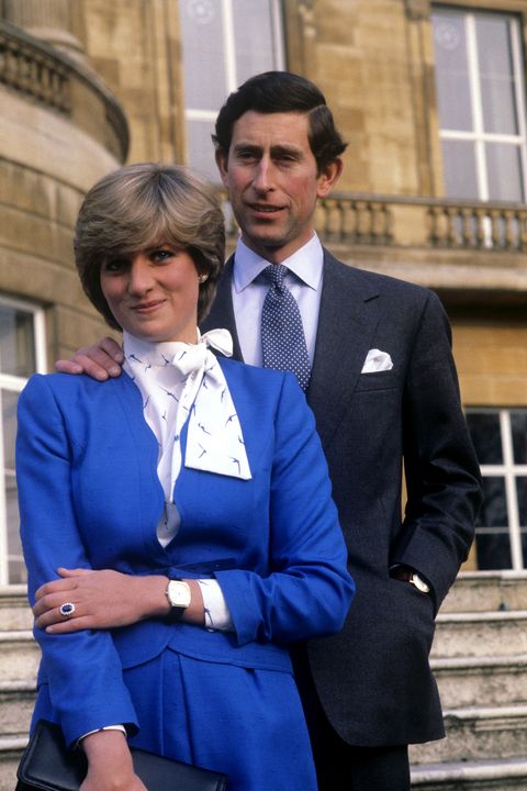 prince charles and lady diana spencer wearing the diamond and sapphire engagement ring he gave her looking affectionate in the grounds of buckingham palace after the announcement of their engagement in london on feb 24, 1981   photo by pa images via getty images