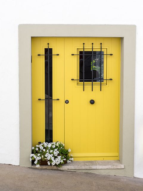 Yellow, Door, Green, Wall, Home door, House, Window, Facade, Room, Architecture, 