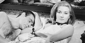 scottish actor sean connery lies in bed with italian actress daniela bianchi in a still from the james bond film 'from russia with love', directed by terence young, 1963 photo by archive photosgetty images