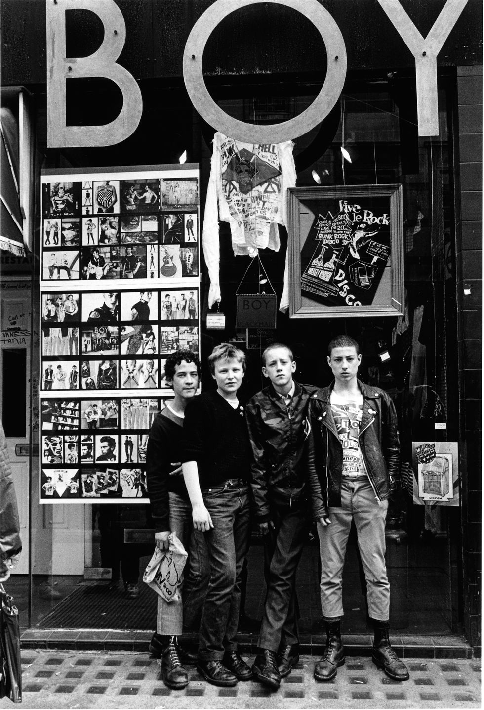 some young punks gather in front of the shop boy on king's road in london, 1979  photo by janette beckmangetty images