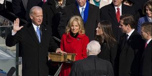 washington, dc   january 20 joseph r biden jr is sworn in by associate justice john paul stevens to become vice president of the united states bidens wife, dr jill biden, looks on children ashley, hunter and beau also look on photo by scott j ferrellcongressional quarterlygetty images