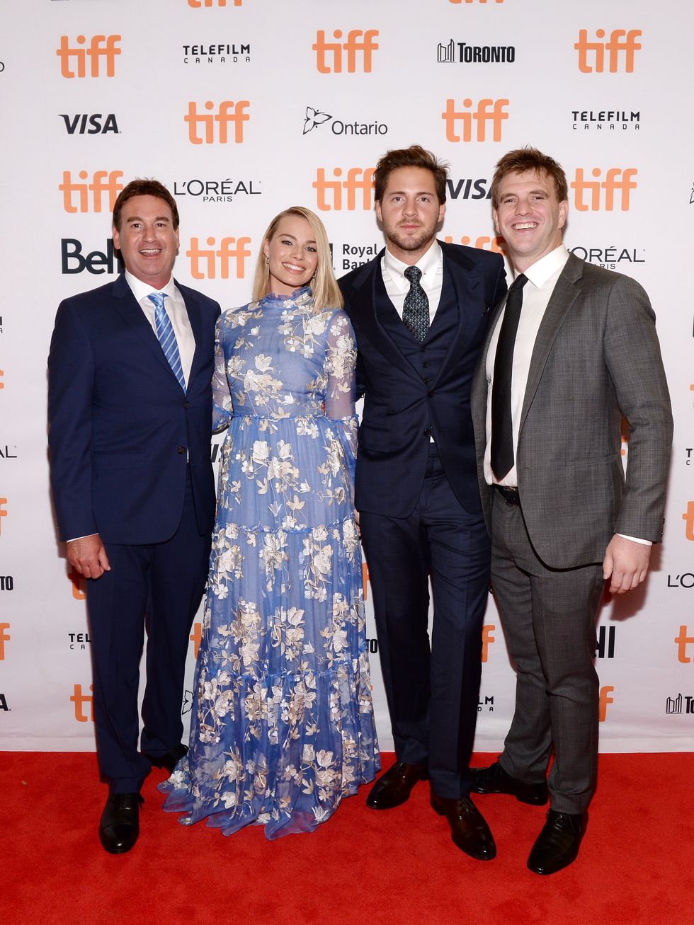 toronto, on september 08 l r steven rogers, margot robbie, tom ackerley and bryan unkeless attend the i, tonya premiere during the 2017 toronto international film festival at princess of wales theatre on september 8, 2017 in toronto, canada photo by gp imageswireimage