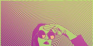 retro styled 1960's psychedelic sensuous woman with half tone pattern