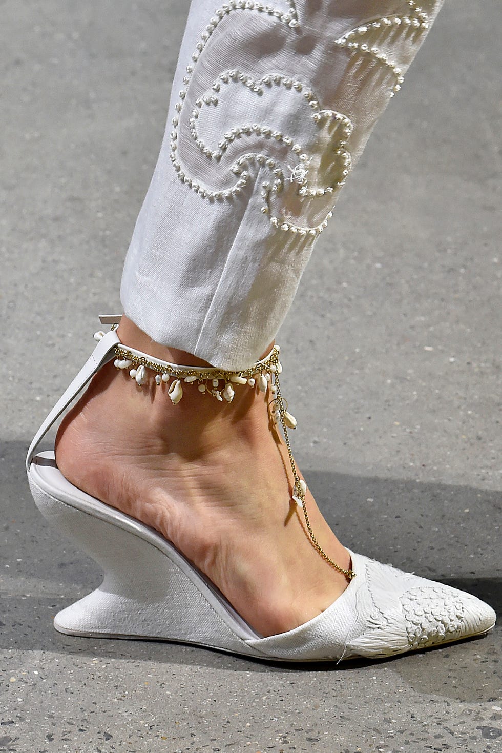 Footwear, White, Shoe, Fashion, Street fashion, Leg, Ankle, High heels, Beige, Haute couture, 