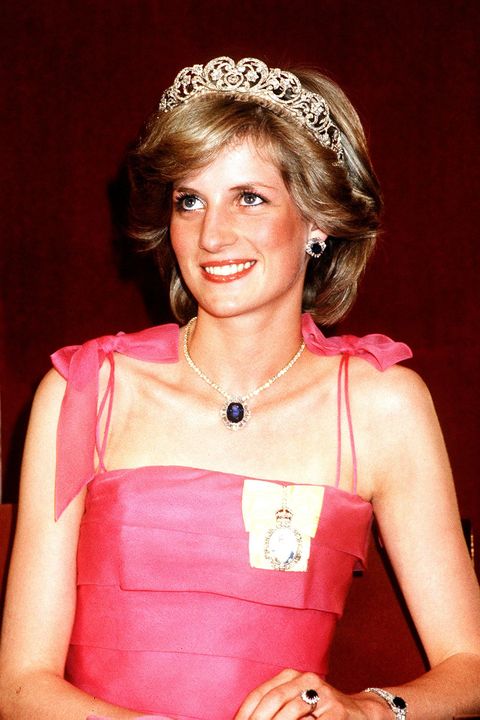 prince and princess of wales tour of australia and new zealand in the spring of 1983, princess diana attends a state reception at the crest hotel in brisbane, she is wearing a pink dress and tiara and sapphire engagement ring, 11th april 1983  photo by gavin kentmirrorpixgetty images