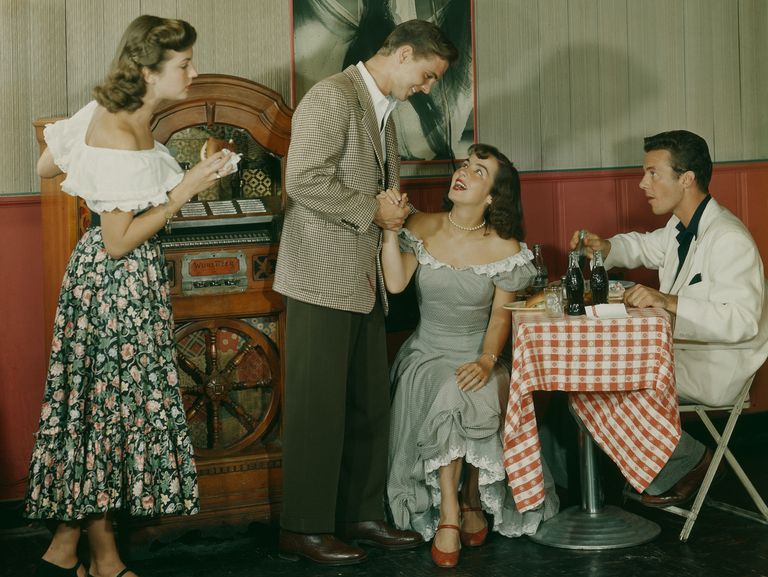 two young couples eat out at a diner, circa 1955 photo by archive photosgetty images