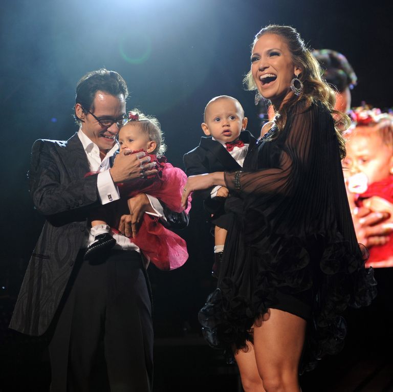 exclusive, premium rates apply new york   february 14  exclusive marc anthony, jennifer lopez and their kids max and emme on stage before he performs valentines day show at madison square garden on february 14, 2009 in new york city  photo by kevin mazurwireimage