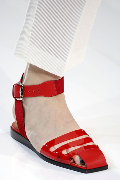 Footwear, Red, White, Shoe, Sandal, Mary jane, Ankle, Fashion, Buckle, Joint, 