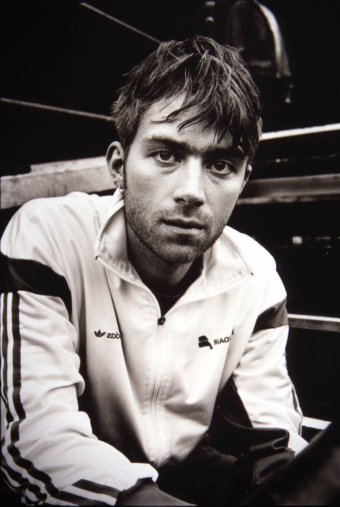 ireland june 22 photo of damon albarn and blur damon albarn posed, backstage at rds showgrounds photo by mick hutsonredferns