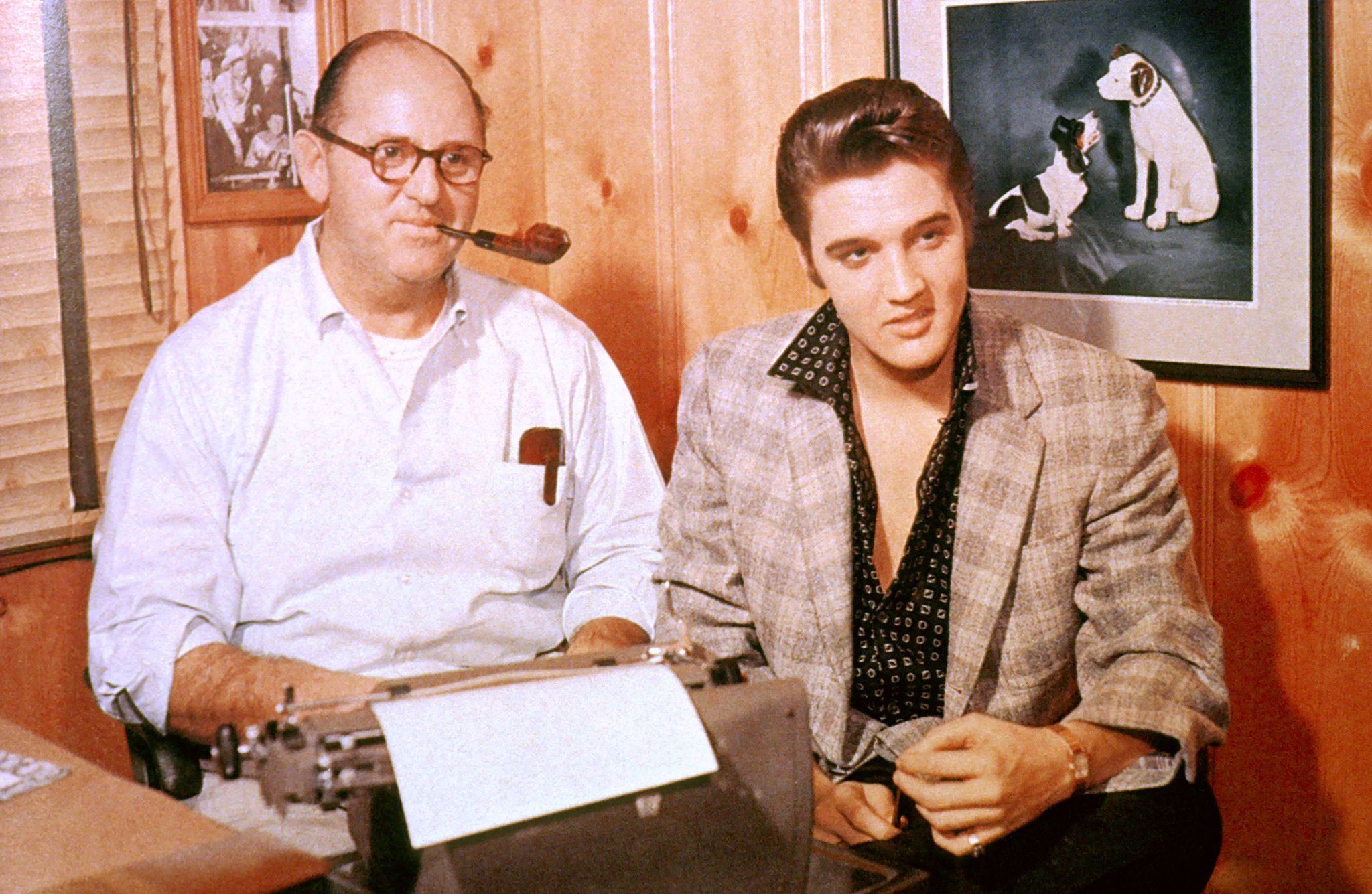 united states   january 01  australia out usa  photo of colonel tom parker and elvis presley, with manager colonel tom parker   posed, c19561967  photo by gab archiveredferns