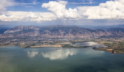 Sky, Water resources, Nature, Water, Aerial photography, Mountainous landforms, Cloud, Highland, Mountain, Lake, 