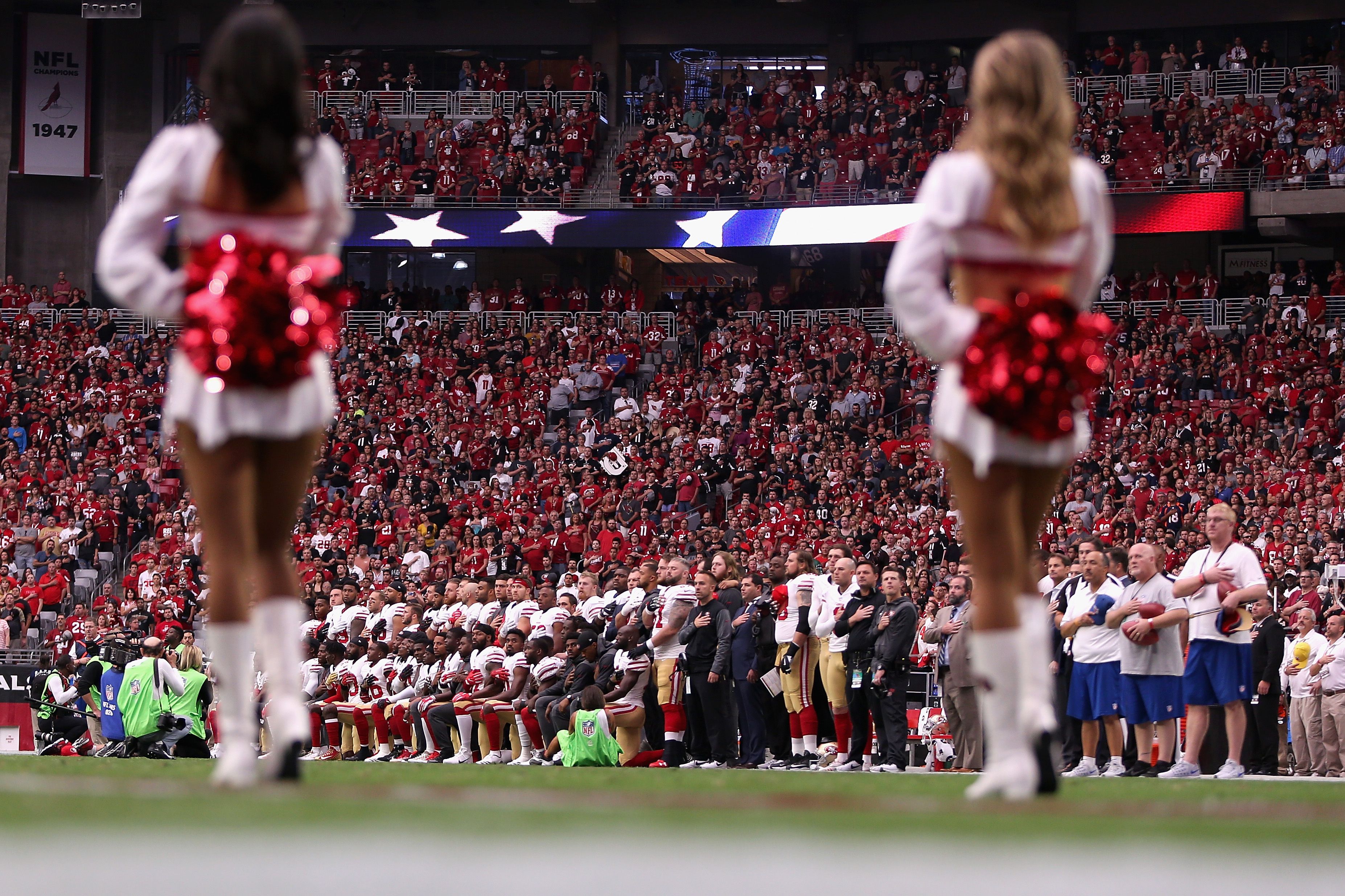 San Francisco 49ers Cheerleader Seen Taking a Knee Ahead of Game