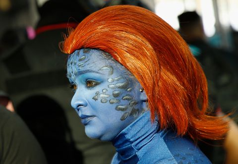 Face, Hair, Blue, Orange, Head, Red hair, Costume, Wig, Fictional character, Hair coloring, 