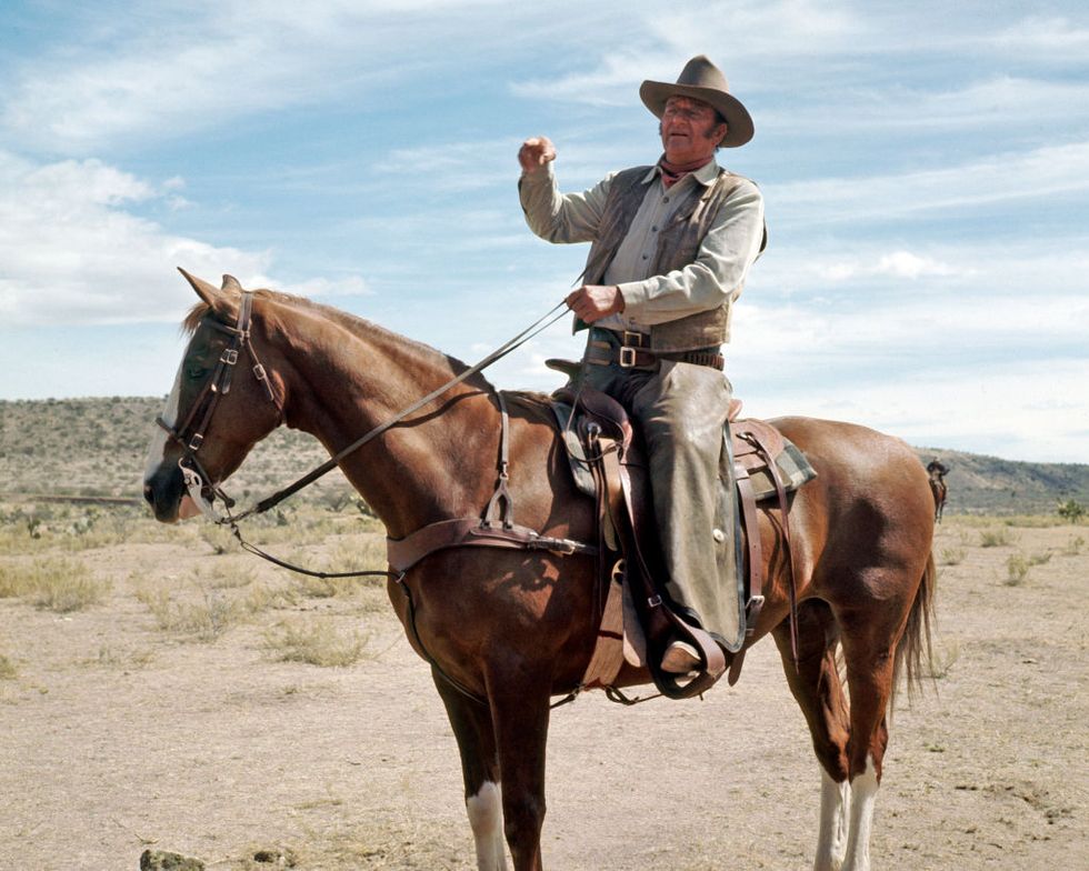 view of american actor john wayne 1907 1979 on horseback in a scene from the film chisholm directed by andrew v mclaglen, 1970 photo by silver screen collectiongetty images