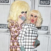new york, ny   november 01  drag queens trixie mattel l and katya zamolodchikova visit the build series to discuss the trixie  katya show at build studio on november 1, 2017 in new york city  photo by ben gabbegetty images