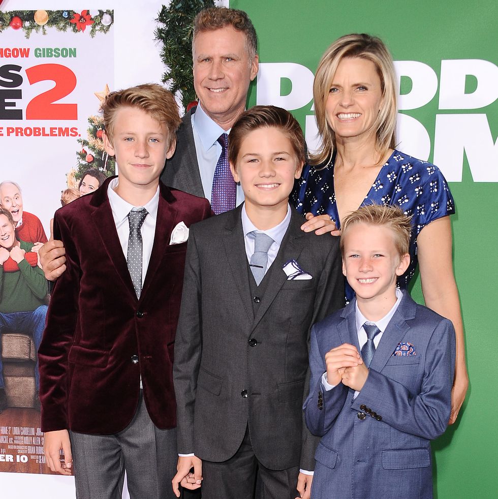 westwood, ca   november 05  actor will ferrell, wife viveca paulin and children magnus paulin ferrell, mattias paulin ferrell and axel paulin ferrell attend the premiere of daddys home 2 at regency village theatre on november 5, 2017 in westwood, california  photo by jason laverisfilmmagic