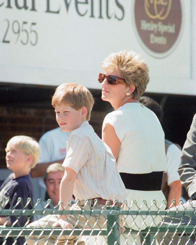 1994 british grand prix, silverstone, northamptonshire, england, sunday 10th july 1994, our picture shows, princess diana attends the 1994 british grand prix with youngest son prince harry aged 9 years old photo by coventry telegraph archivemirrorpixgetty images