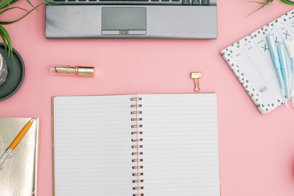 Pink, Stationery, Paper product, Paper, Notebook, Rectangle, Fashion accessory, Writing, 