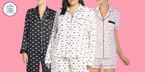 Clothing, Pattern, Sleeve, Polka dot, Pink, Button, Design, Collar, Pajamas, Outerwear, 