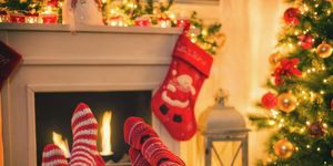 Christmas decoration, Christmas, Christmas stocking, Christmas ornament, Red, Christmas eve, Holiday, Tradition, Holiday ornament, Interior design, 