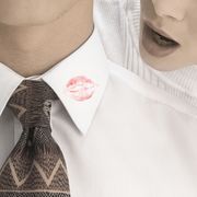 Dress shirt, Collar, Sleeve, White, Neck, Tie, Ribbon, Peach, Fashion design, Bow tie, 