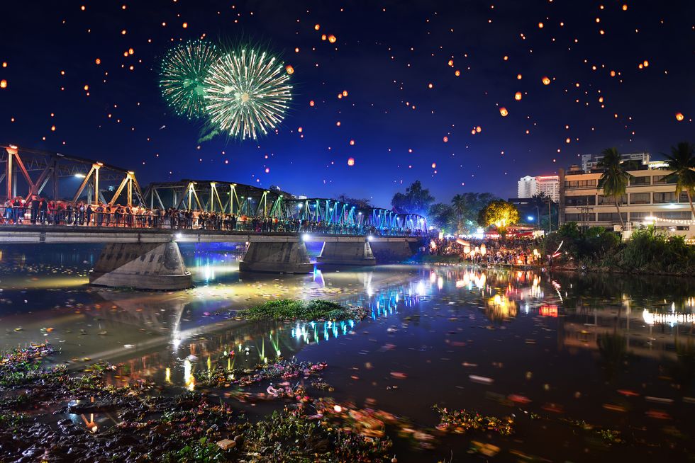 Fireworks, Night, Nature, Reflection, Landmark, New Years Day, Metropolitan area, Event, Holiday, River, 