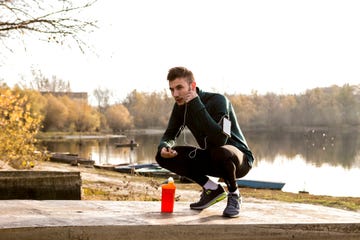 exhausted runner resting after run