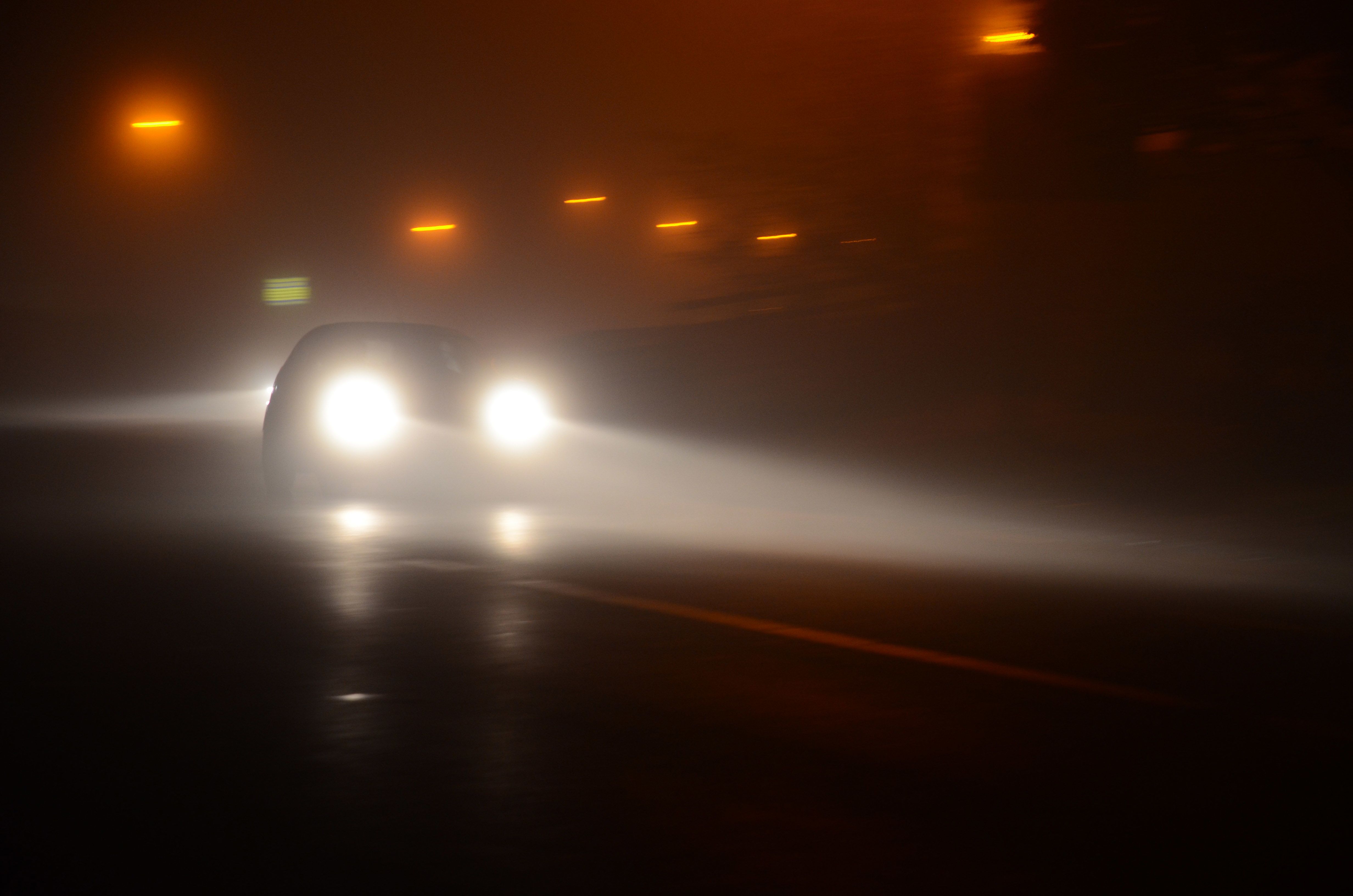 automotive lighting, atmospheric phenomenon, light, fog, mode of transport, headlamp, sky, night, lighting, atmosphere,