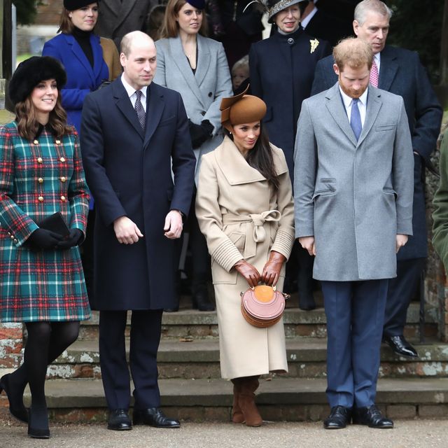 kings lynn, england december 25 princess beatrice, princess eugenie, princess anne, princess royal, prince andrew, duke of york, prince william, duke of cambridge, prince philip, duke of edinburgh, catherine, duchess of cambridge, meghan markle and prince harry attend christmas day church service at church of st mary magdalene on december 25, 2017 in kings lynn, england photo by chris jacksongetty images