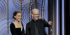 beverly hills, ca january 07 in this handout photo provided by nbcuniversal, presenters natalie portman and ron howard speak onstage during the 75th annual golden globe awards at the beverly hilton hotel on january 7, 2018 in beverly hills, california photo by paul drinkwaternbcuniversal via getty images