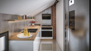 render of a modern domestic kitchen, digitally generated