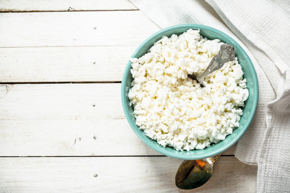 Cottage cheese from fresh milk in a bowl.